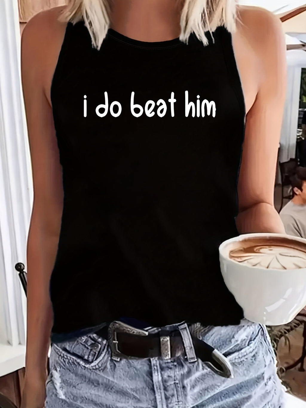 Women's Sleeveless Round-neck Tank Top, Summer Casual Top, Printed with the Words \
