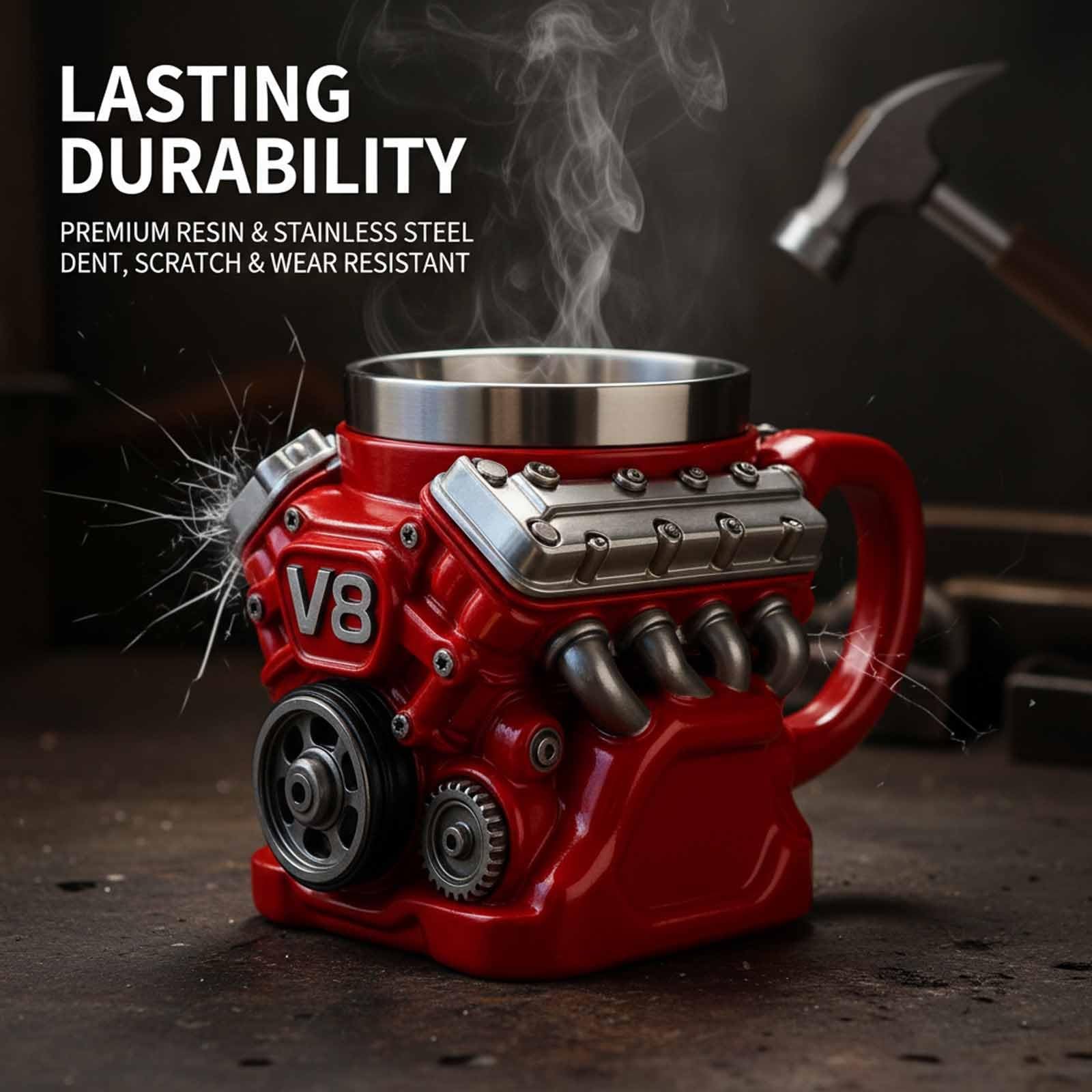 V8 Engine Coffee Mug, Car Engine Themed Coffee Mug, Personalized Creative Retro-Styled Mechanic Cup with Double Wall Insulation Perfect for Father's Day, Husband, Mechanic, Car Enthusiast Gifts (1pc)