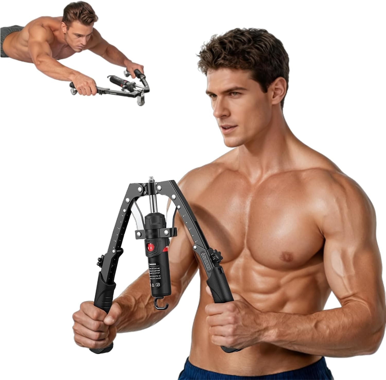 Mymus CoreFlex Twister Pro, Hydraulic Power Chest Press Machine, All-in-One Adjustable Hydraulic Arm Exerciser Twister Bar, 22-440lbs, 2-in-1 Chest Trainer with Ab Roller Wheel