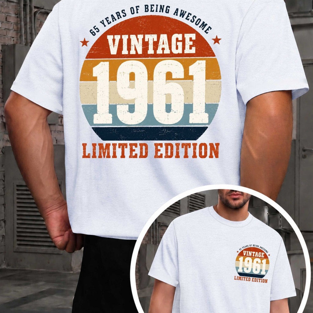 Vintage 1961 Limited Edition Men's T-Shirt - Retro 50+ Year, Round Neck Casual Fit Suitable for - Wear, Machine Washable Style for Everyday & Special Occasions, Male Apparel