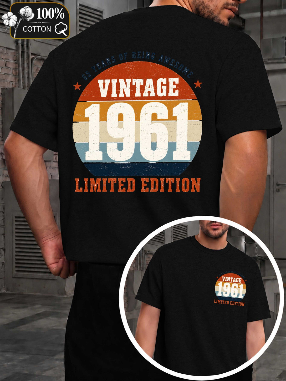 Vintage 1961 Limited Edition Men's T-Shirt - Retro 50+ Year, Round Neck Casual Fit Suitable for - Wear, Machine Washable Style for Everyday & Special Occasions, Male Apparel