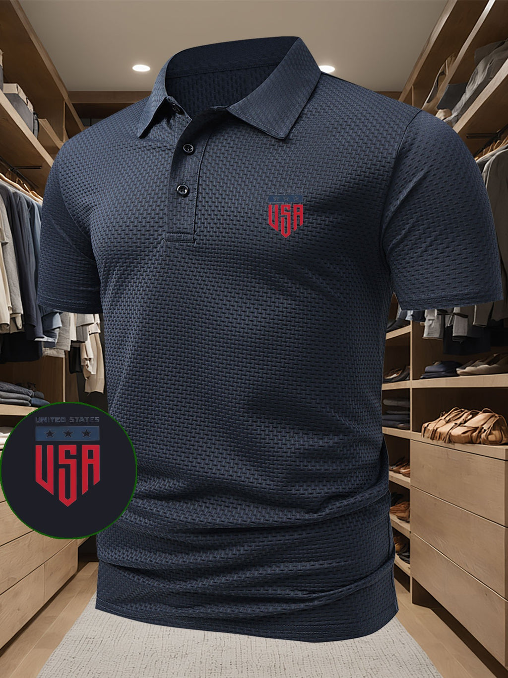 LIMITED STATES Letter Print Top, Men's Printed Polo Shirt, Short-Sleeve Lightweight Performance T-Shirt, Casual Sporty Style Stretchy Comfortable Golf Shirt, Versatile Men's Top