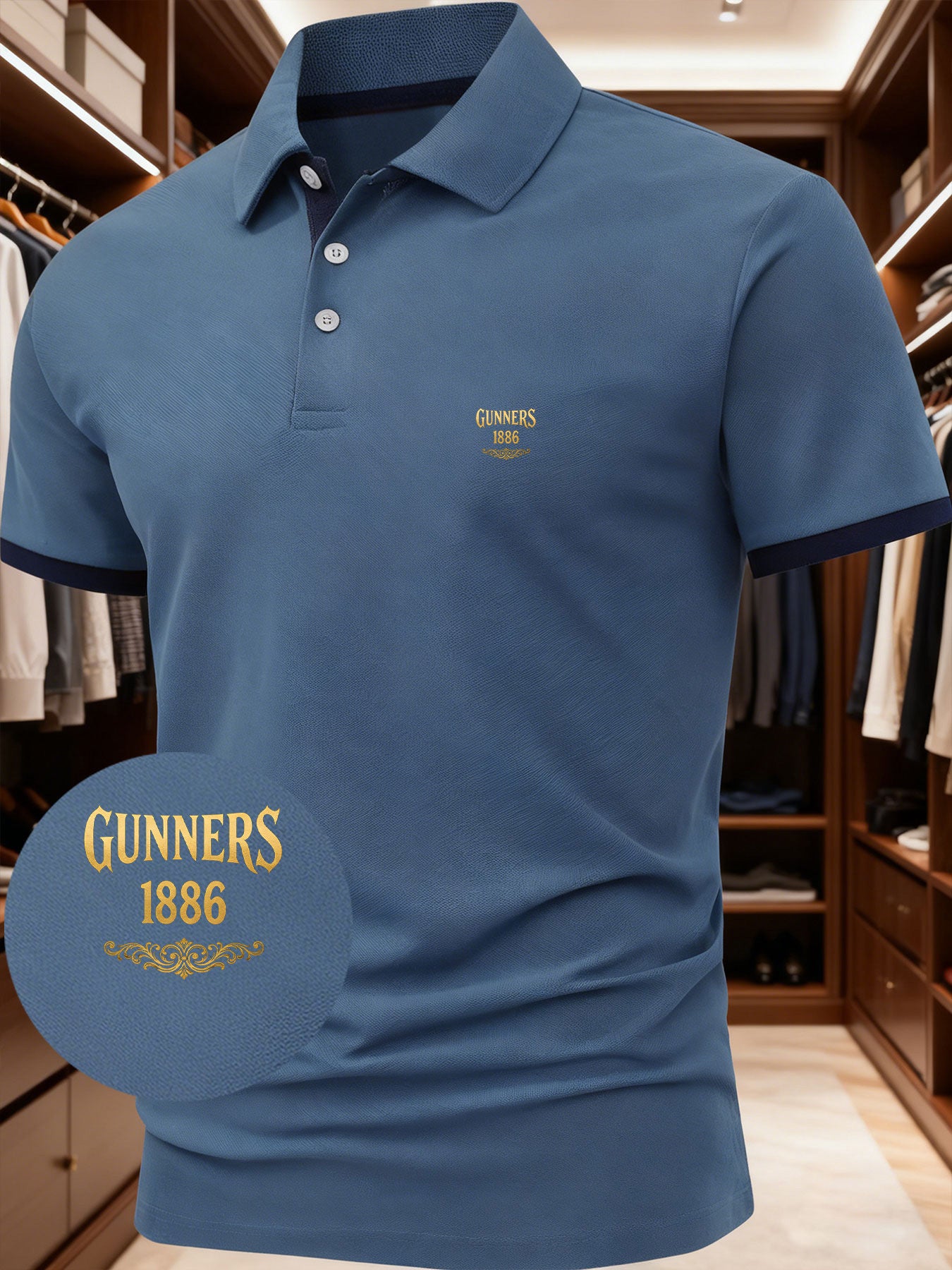 1pc Men'S Unique Creative GUNNERS 1886 English Letter Fashion Design Logo Pattern Print Short Sleeve Shirt, Suitable for All Seasons, Regular Fit Blending European And American Fashion, Showcasing Casual Simplicity