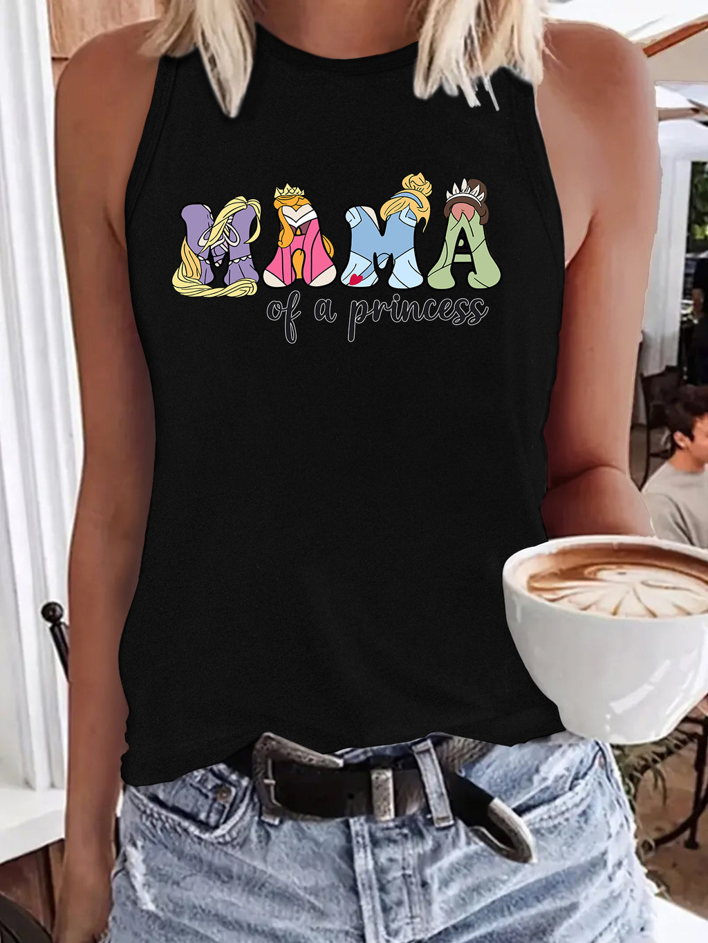 Mama Princess Women's Fashion Tank Top - Casual Sleeveless Crew Neck with Applique Detail, Breathable Polyester, Machine Washable - Perfect for Summer