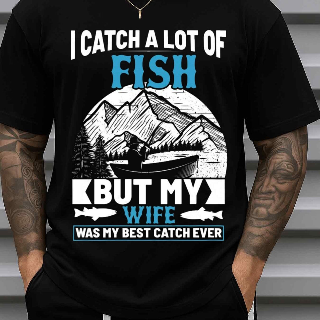 Men'S Funny Fishing Wife Catch Fish Graphic T-Shirt - 100% 180gsm Retro Fishing Humor Design with \