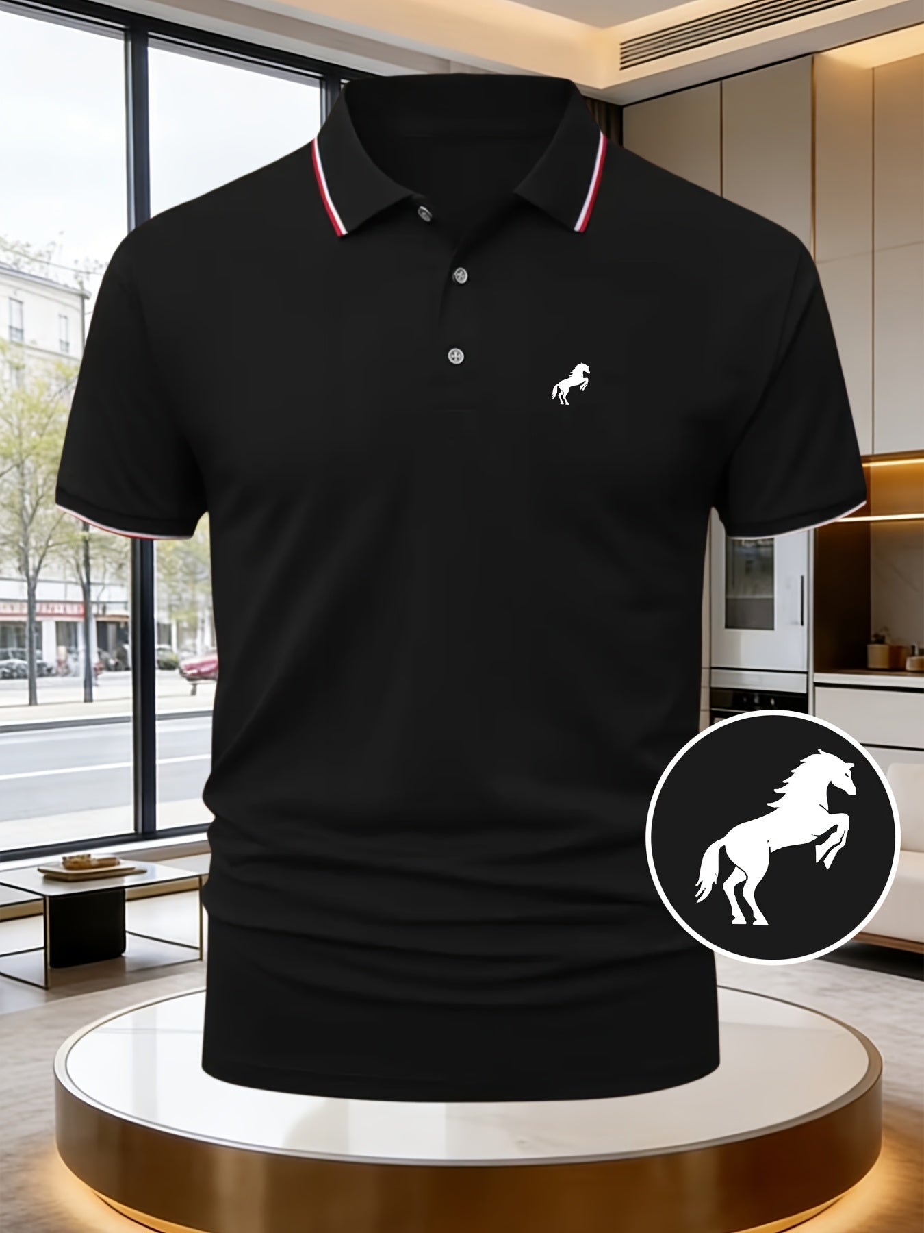 Z699-P132# Men'S Stylish And Luxurious Mature Print Polo Shirt Featuring a Easy Horse Animal Pattern. A Must-Have for Business Men in Summer, with a Collar Design Suitable for High-End Occasions. The Slim Fit Is Flattering, Breathable