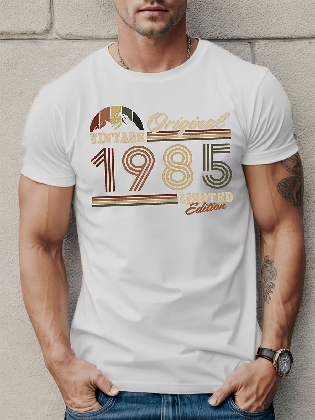Men's 1985 Limited Edition Vintage T-Shirt - Retro Round Neck Short Sleeve Casual Summer Tee Suitable for Outdoor, & Casual Attire, Machine Washable Regular Fit Non- Shirt with Original 1985