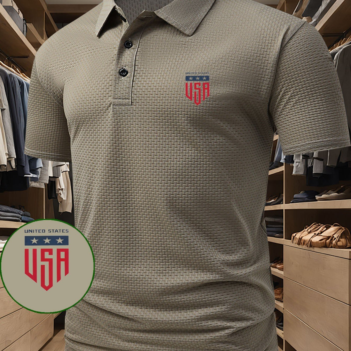 LIMITED STATES Letter Print Top, Men's Printed Polo Shirt, Short-Sleeve Lightweight Performance T-Shirt, Casual Sporty Style Stretchy Comfortable Golf Shirt, Versatile Men's Top