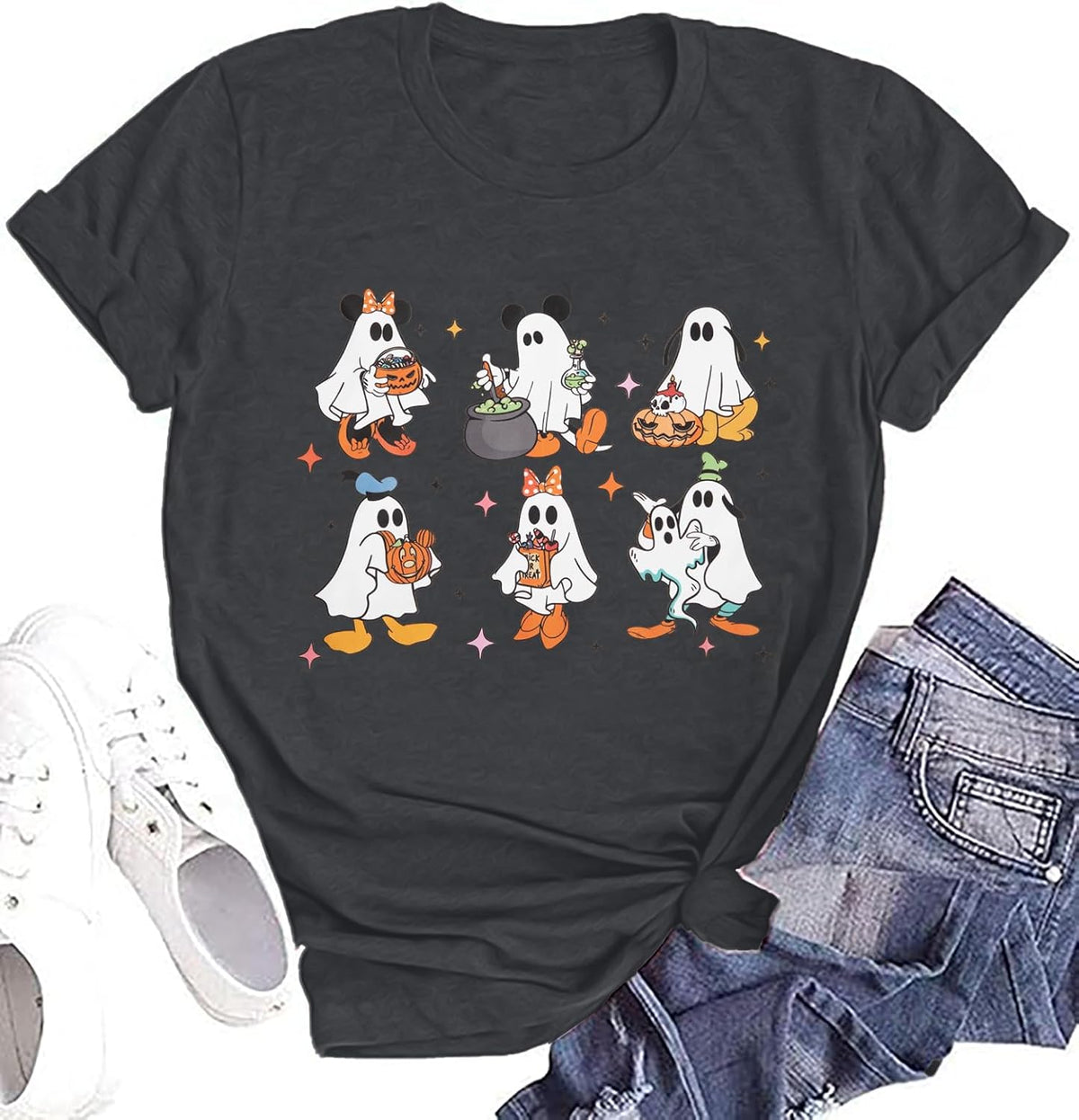Halloween Shirts for Women Magic Ghost Graphic T Shirt Funny Halloween Spooky Season Tee Cute Pumpkin Casual Tops