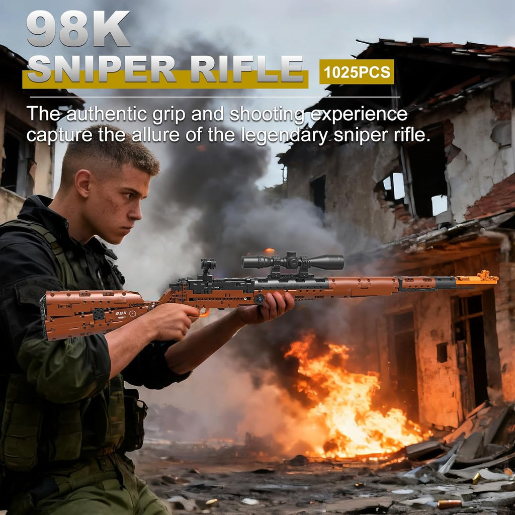Sosuy Building Block Gun Sets, Kar98k DIY Shootable Sniper Rifle Model Guns Army Toys for Adult Teen Boys, Birthday Gifts for Men Kids Age 8+, Realistic Bricks Collection for Military Fan 1025PCS