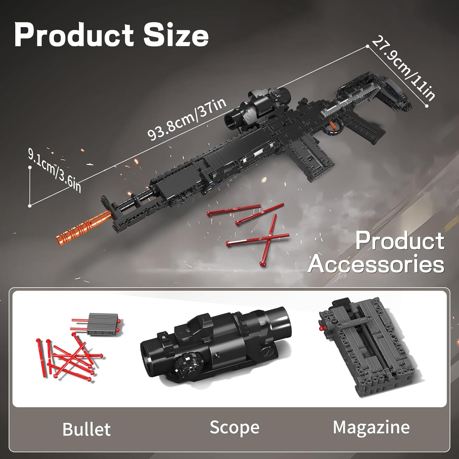 Mould King 1:1 MK14 Building Blocks Gun Model with Shooting Function, 14026 Military Model Construction Kit for Adult, Collectible Set Toys Gifts for Youth, 1606 PCS