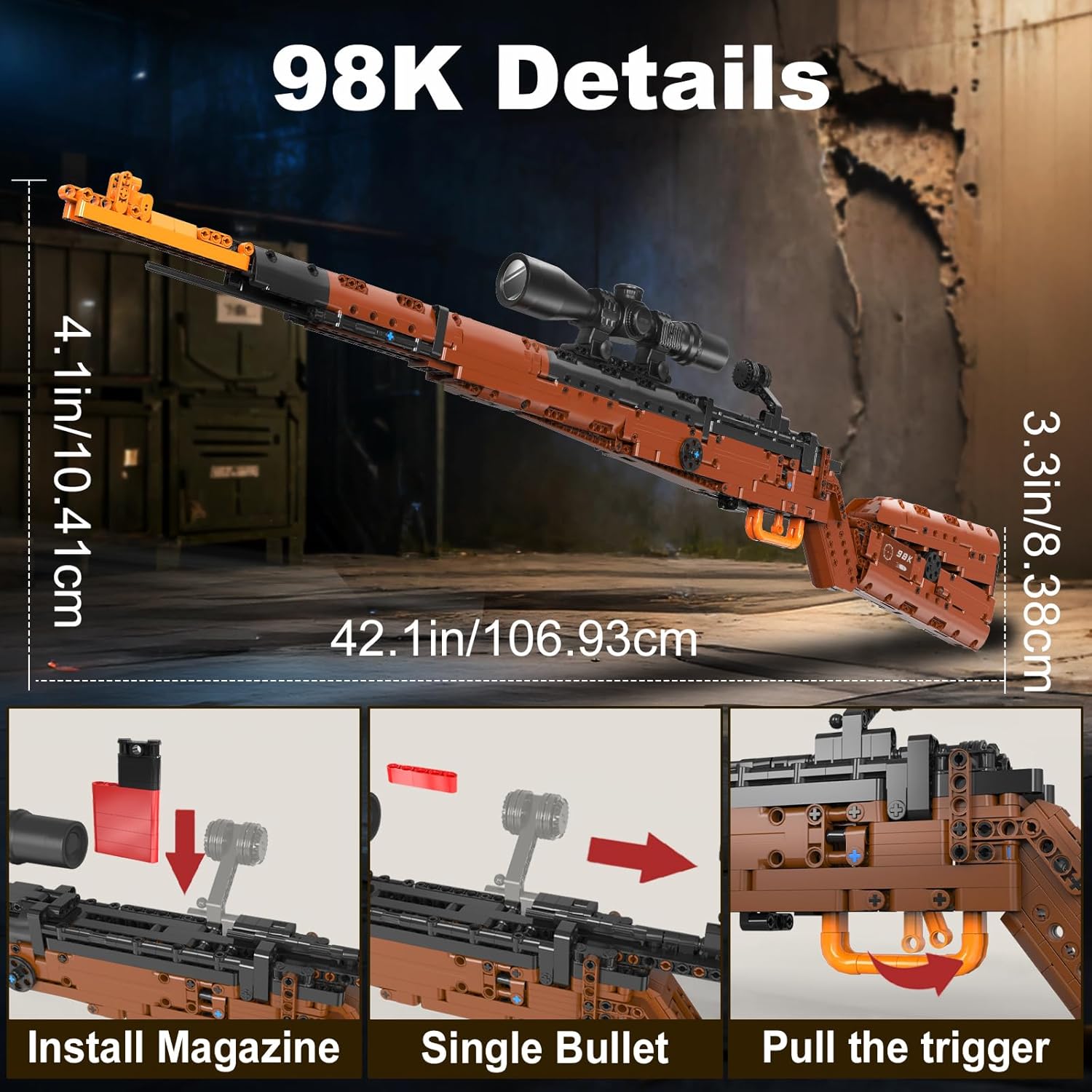 Sosuy Building Block Gun Sets, Kar98k DIY Shootable Sniper Rifle Model Guns Army Toys for Adult Teen Boys, Birthday Gifts for Men Kids Age 8+, Realistic Bricks Collection for Military Fan 1025PCS