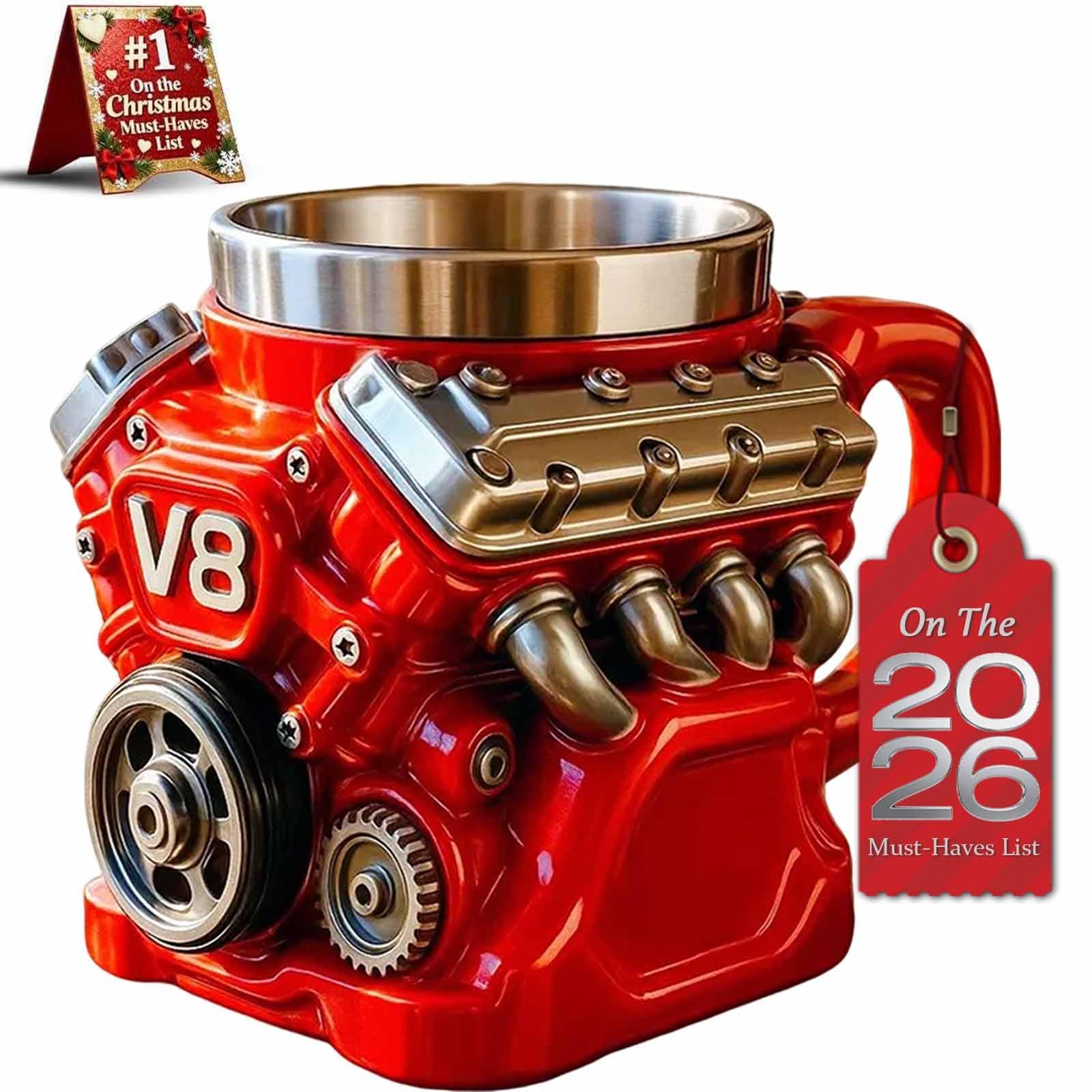 V8 Engine Coffee Mug, Car Engine Themed Coffee Mug, Personalized Creative Retro-Styled Mechanic Cup with Double Wall Insulation Perfect for Father's Day, Husband, Mechanic, Car Enthusiast Gifts (1pc)