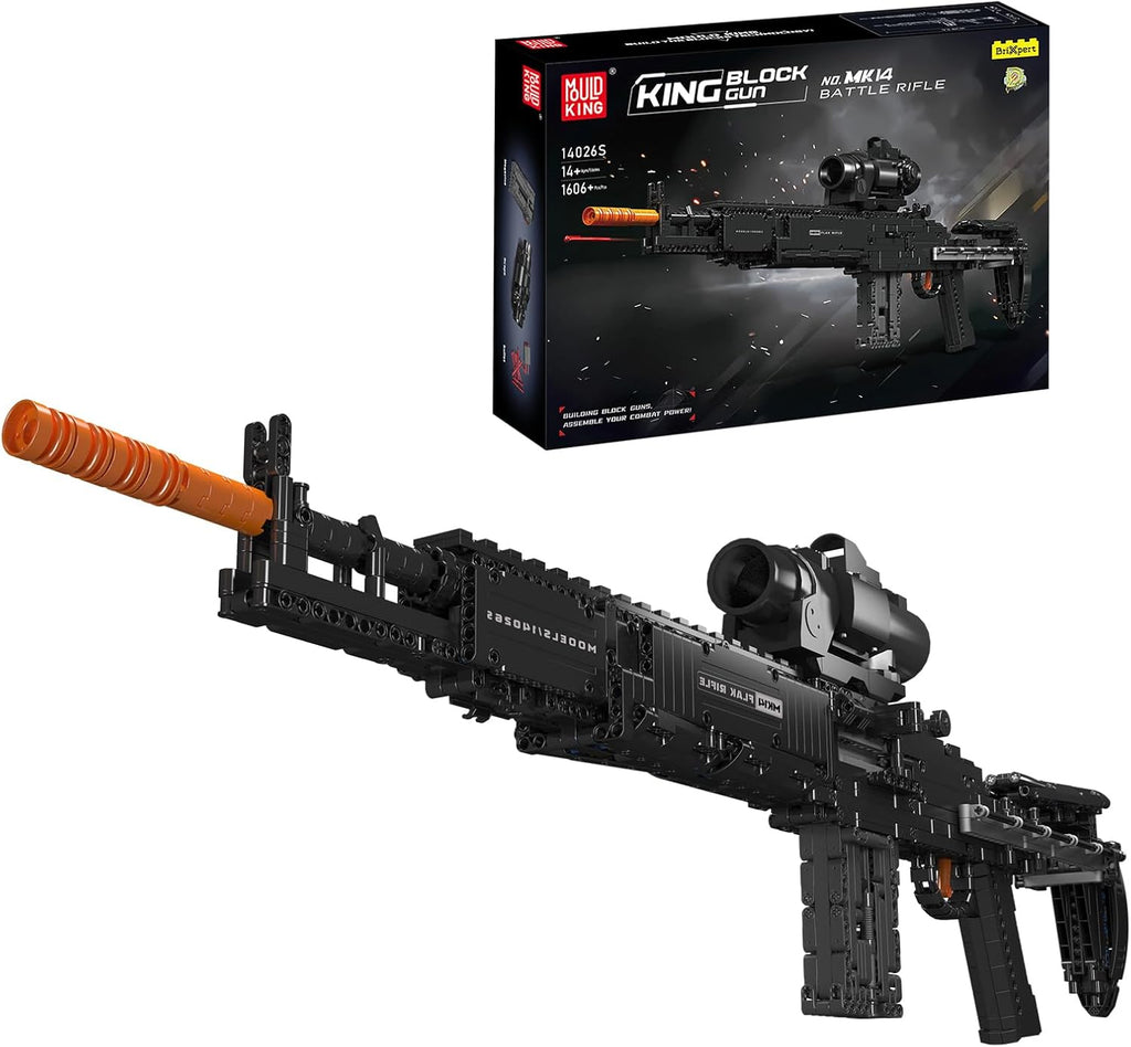 Mould King 1:1 MK14 Building Blocks Gun Model with Shooting Function, 14026 Military Model Construction Kit for Adult, Collectible Set Toys Gifts for Youth, 1606 PCS