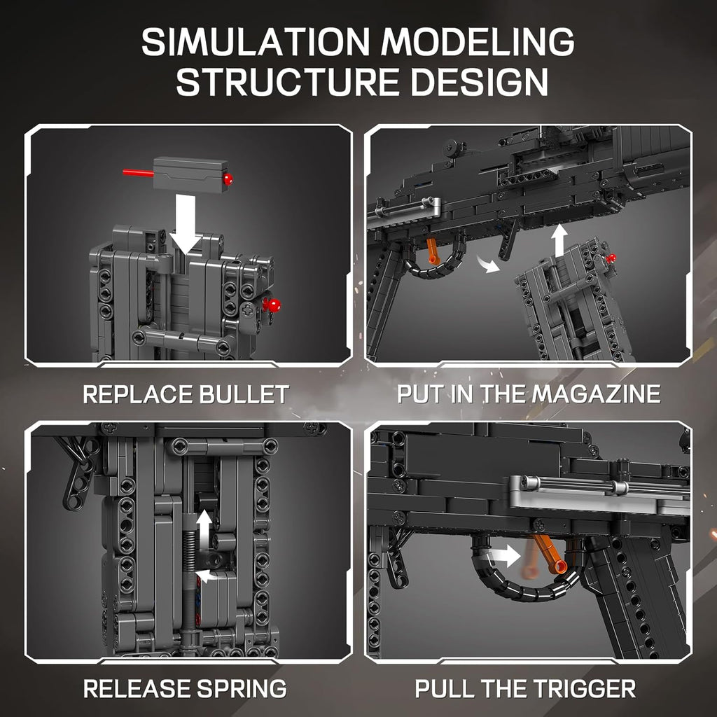 Mould King 1:1 MK14 Building Blocks Gun Model with Shooting Function, 14026 Military Model Construction Kit for Adult, Collectible Set Toys Gifts for Youth, 1606 PCS