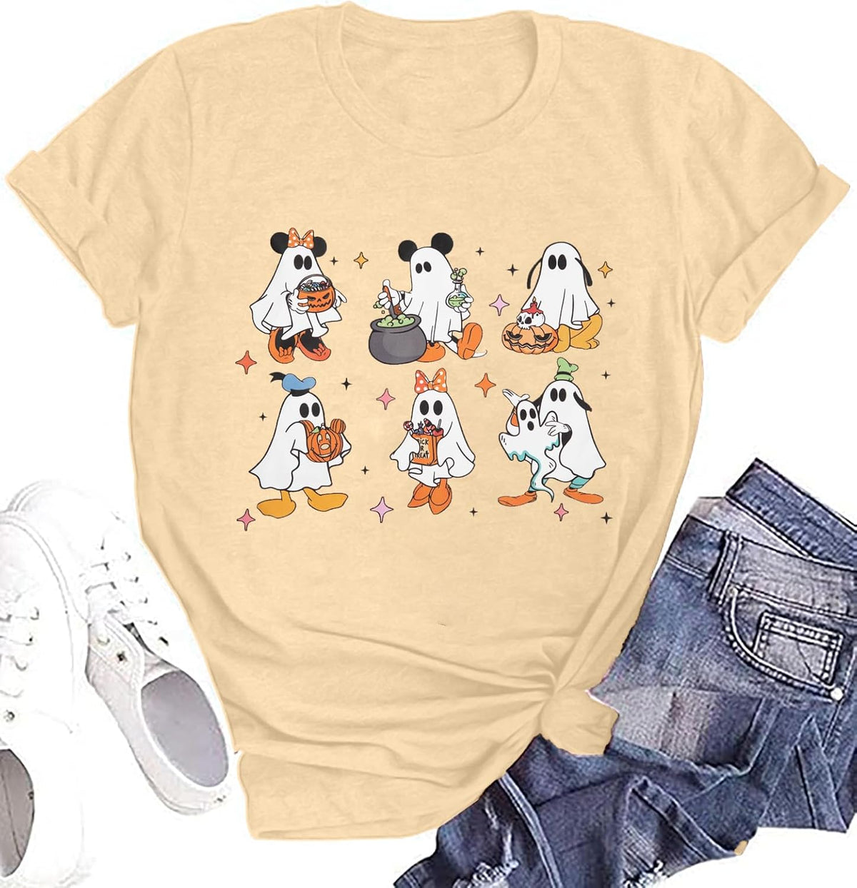 Halloween Shirts for Women Magic Ghost Graphic T Shirt Funny Halloween Spooky Season Tee Cute Pumpkin Casual Tops