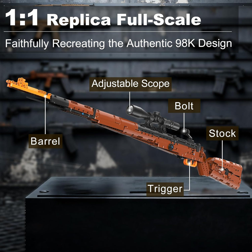 Sosuy Building Block Gun Sets, Kar98k DIY Shootable Sniper Rifle Model Guns Army Toys for Adult Teen Boys, Birthday Gifts for Men Kids Age 8+, Realistic Bricks Collection for Military Fan 1025PCS