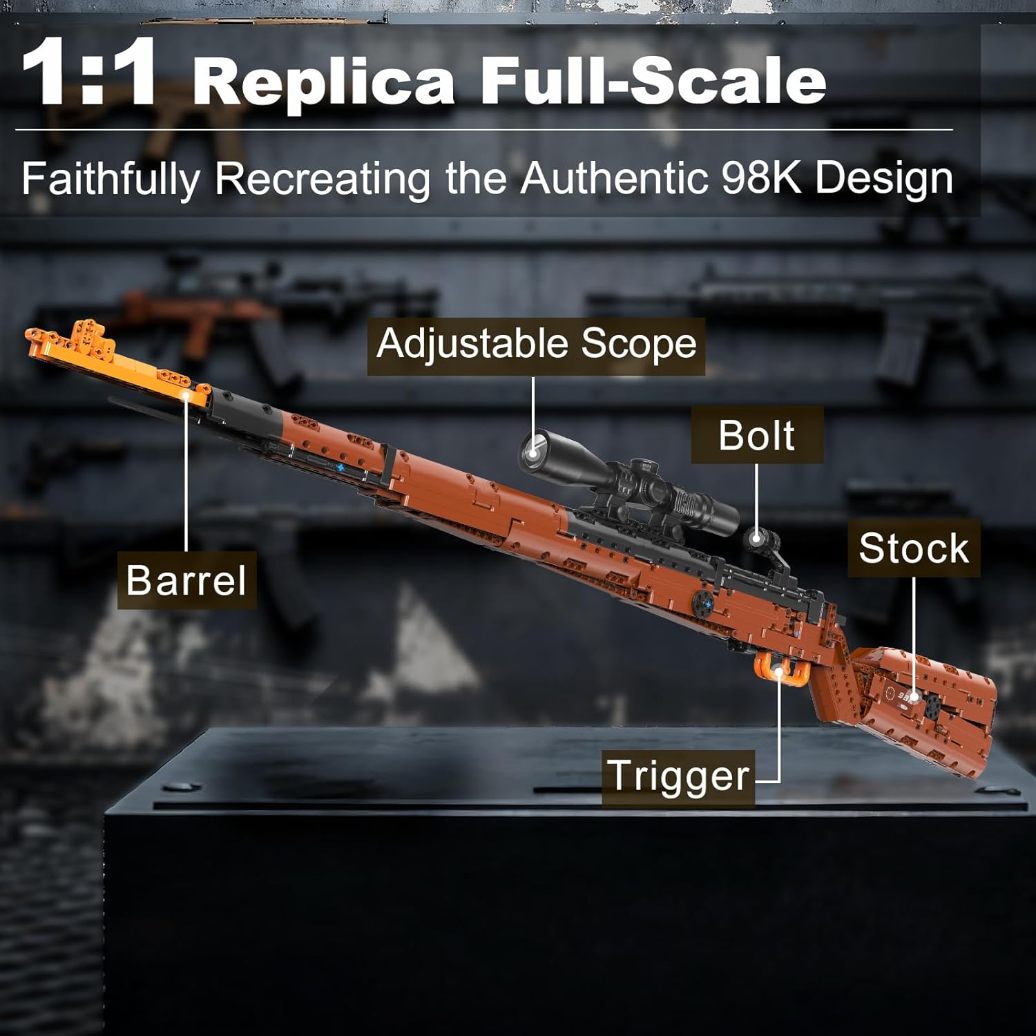 Sosuy Building Block Gun Sets, Kar98k DIY Shootable Sniper Rifle Model Guns Army Toys for Adult Teen Boys, Birthday Gifts for Men Kids Age 8+, Realistic Bricks Collection for Military Fan 1025PCS