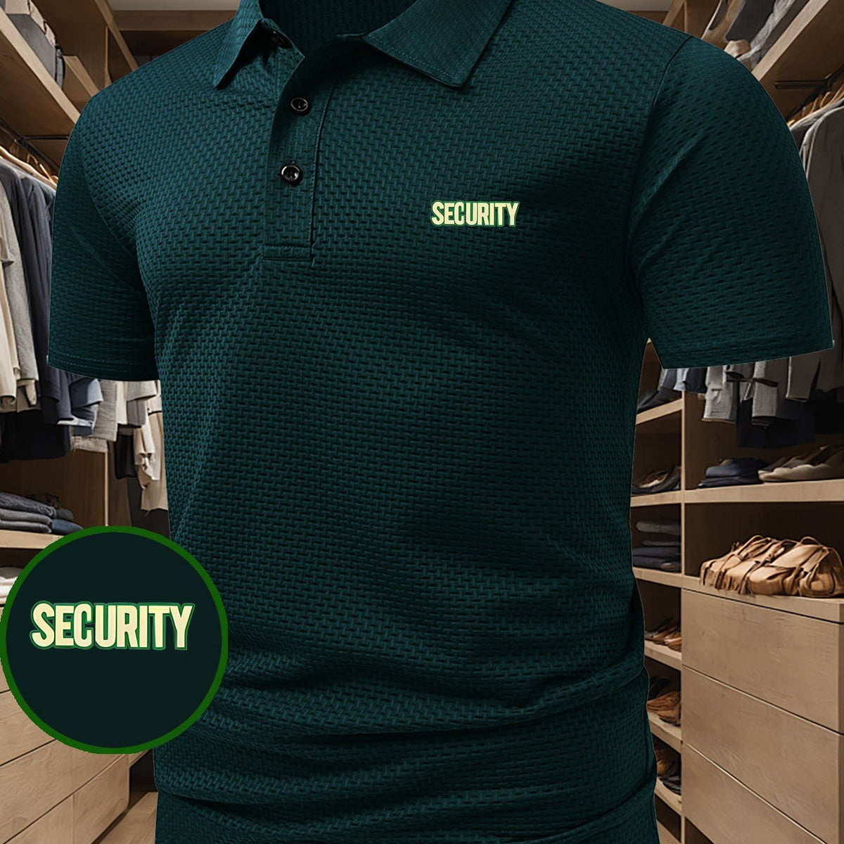 SECURITY Letter Print Polo Shirt, Short Sleeve Lightweight Performance Tee, Casual Sporty Stretch Comfortable Golf Shirt, Versatile Men'S Top