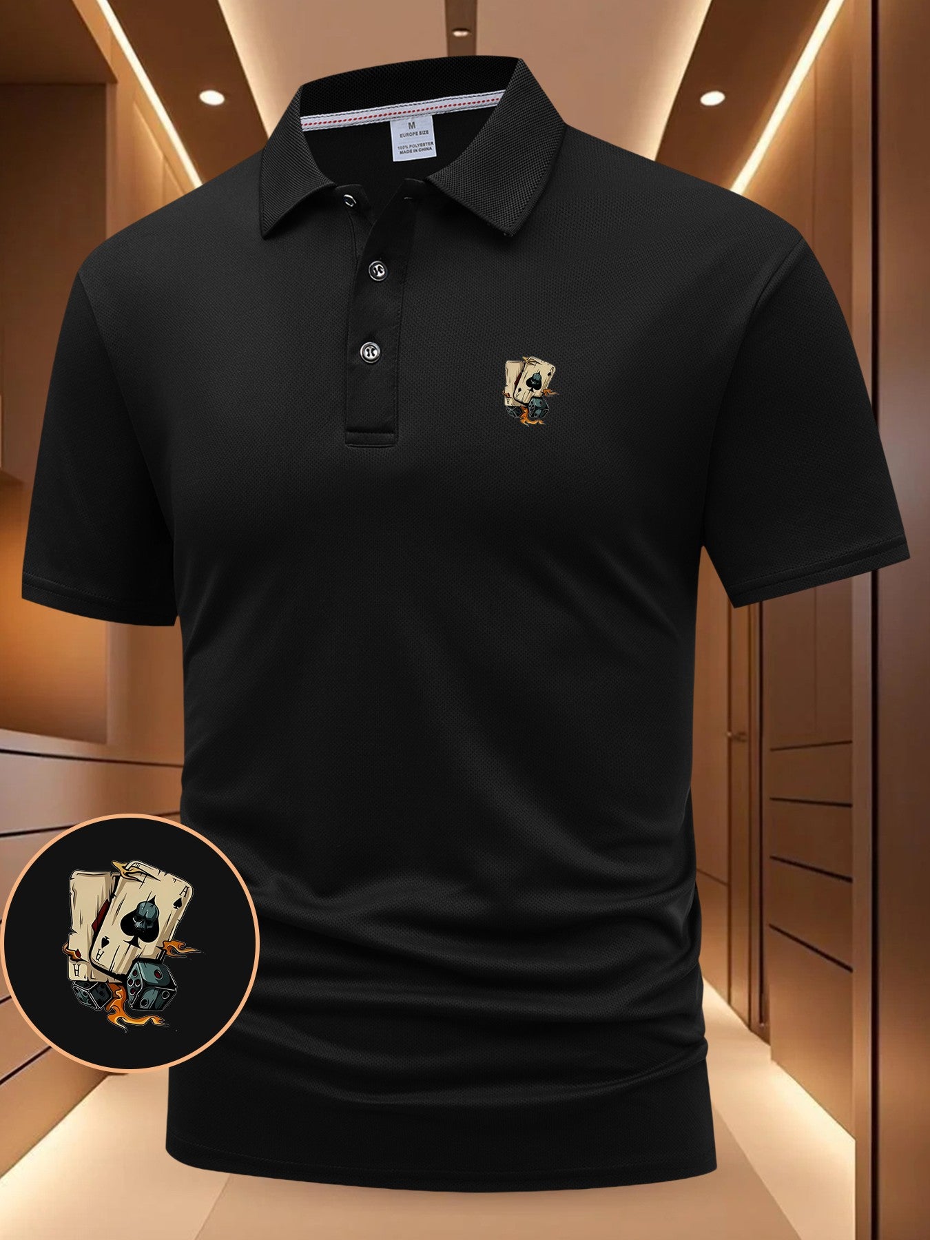 Fashion Casual Men'S Poker And Dice Print Short-Sleeved Polo Shirt Daily Commute Party Wear Lapel Button Men'S Shirt Outdoor Sports Casual Business Comfortable Top