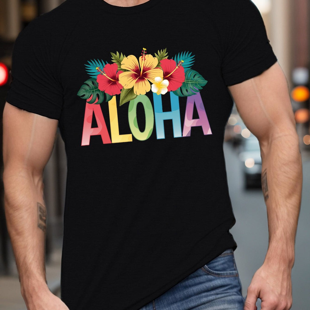 Plus Size Men's Tropical Floral Print T-Shirt - Casual Crew Neck, Short Sleeve, Breathable Polyester, Machine Washable - Perfect for Summer & Daily Wear, PLUS SIZE