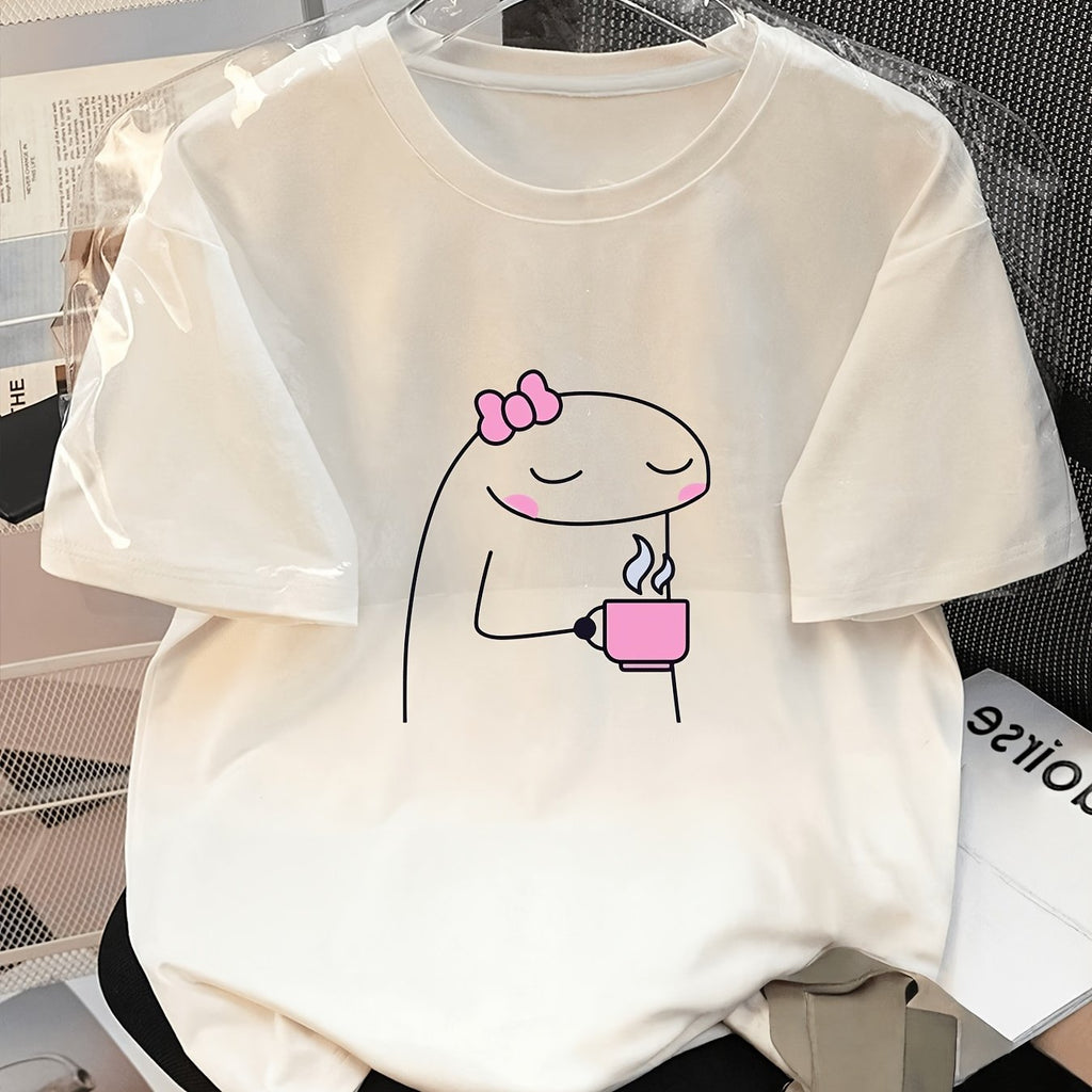 Unisex Flork Coffee Print T-Shirt - Soft and Casual Short Sleeve Crew Neck with Simple Flork Design, Suitable for Fitness, Training, and Daily Wear - Machine Washable Spring, Summer, and Autumn Apparel, A Choice for Coffee Lovers