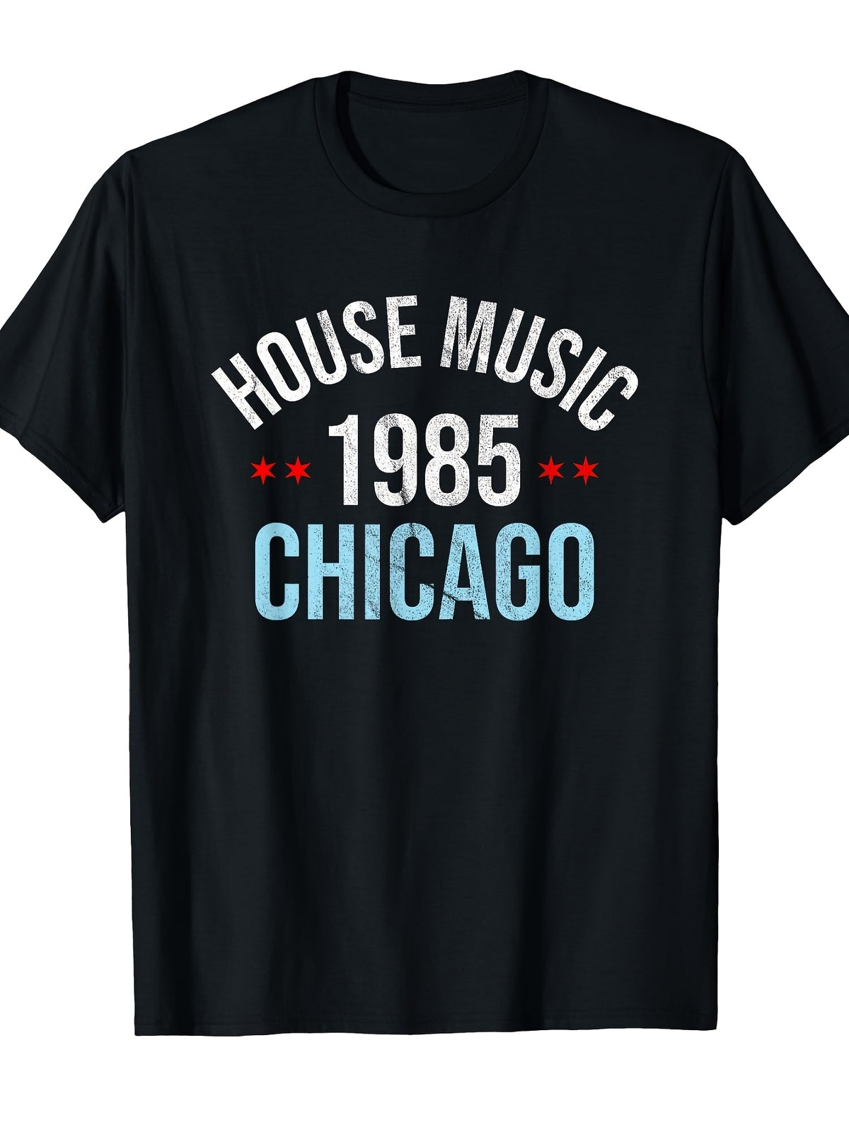 Men'S And Women'S House Music 1985 Chicago DJ Distressed Unisex 100% T-Shirt, Soft, All-Season Casual Streetwear Essential, All-Match All-Season Style, Affordable Daily Wear And Perfect Christmas Gift for Fans And Friends - 220G