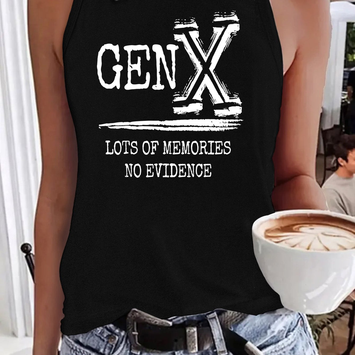 Gen X In My Defense You Left Letter Slogan Print Women' S Fashion Tank Top- Casual Sleeveless Crew Neck with Applique Detail, Perfect for Summer