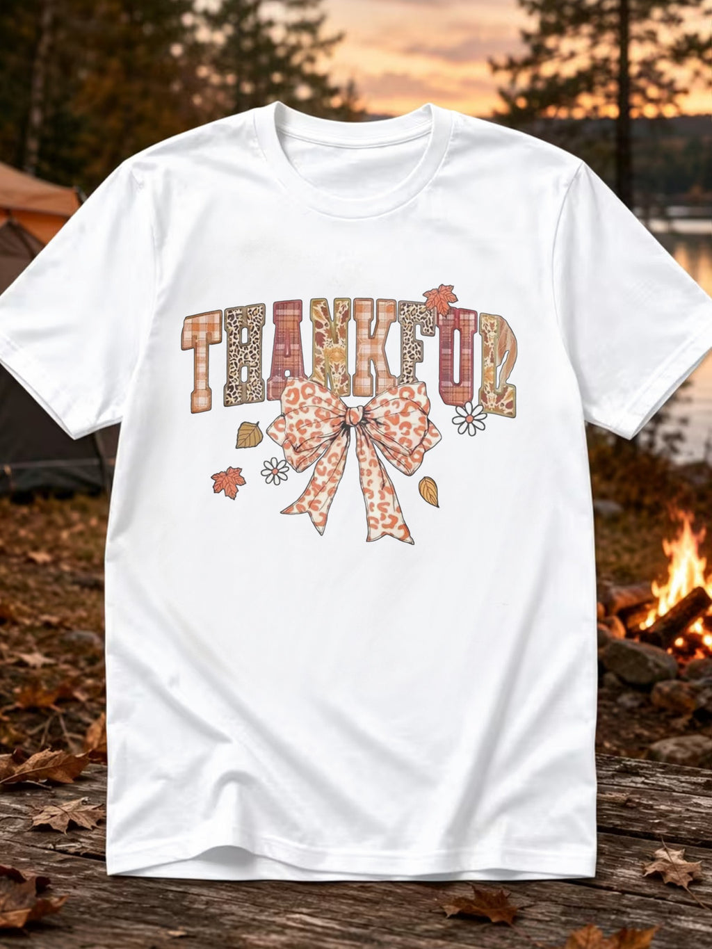 Men's Thanksgiving Pattern T Shirt Autumn Harvest Print with Leopard Bow And Floral Decoration Casual Round Neck Short Sleeve Machine Washable Regular Fit Essential for Autumn And Holidays