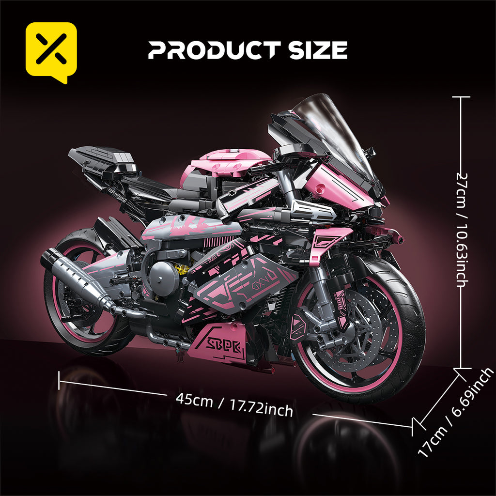 1:5 2060+pcs pink motorcycle building block assembly model, easy to assemble, suitable as a gift for birthdays, Christmas, Halloween, Thanksgiving, New Year, and parties