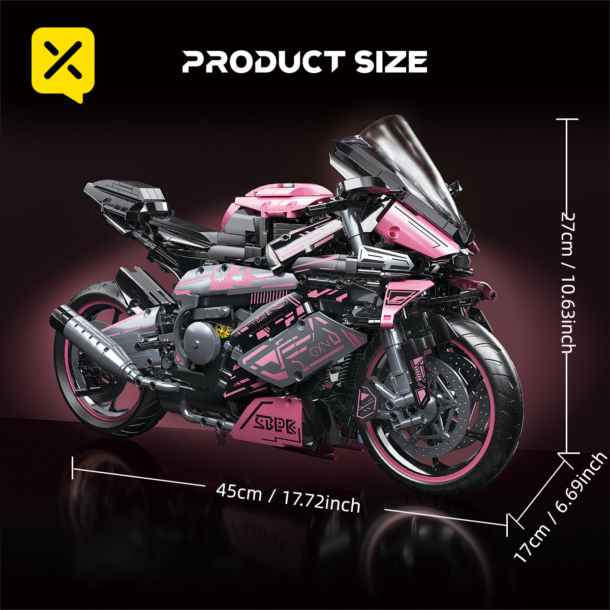 1:5 2060+pcs pink motorcycle building block assembly model, easy to assemble, suitable as a gift for birthdays, Christmas, Halloween, Thanksgiving, New Year, and parties