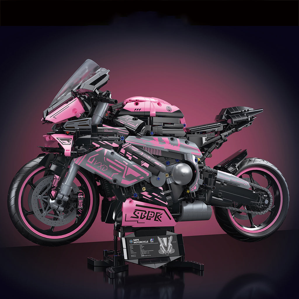1:5 2060+pcs pink motorcycle building block assembly model, easy to assemble, suitable as a gift for birthdays, Christmas, Halloween, Thanksgiving, New Year, and parties