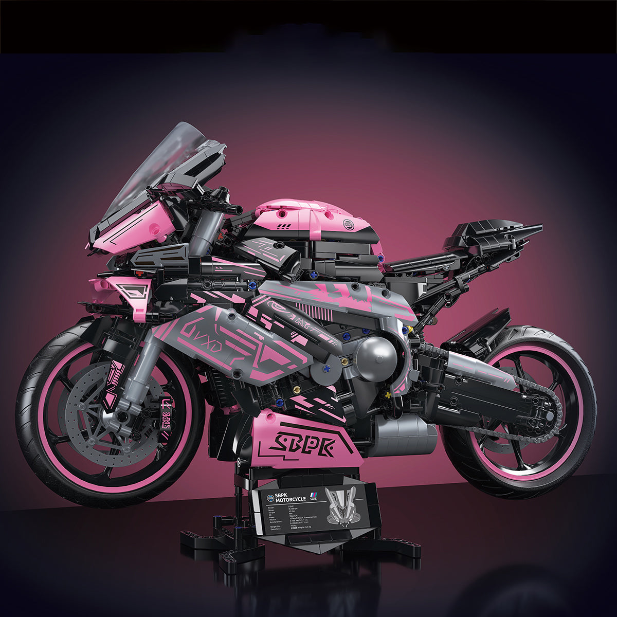 1:5 2060+pcs pink motorcycle building block assembly model, easy to assemble, suitable as a gift for birthdays, Christmas, Halloween, Thanksgiving, New Year, and parties