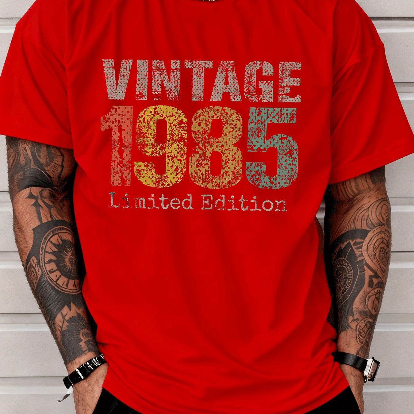 Men'S T-Shirt Vintage 1985 Limited Edition Colorful Retro Text Print Casual Street Style Men'S Fashion for Adults Men Casual Wear Daily Outfit