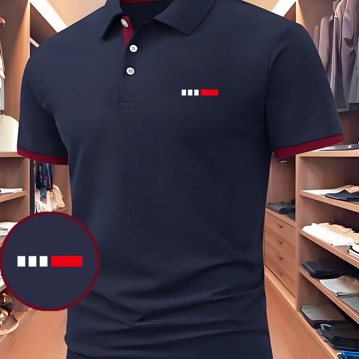 Fashionable Color-Block Geometric Print Business Shirt, Men's Short-Sleeve Casual Polo Shirt, Casual Men's Polo Shirt, Stylish Slightly Stretchy Comfortable Men's Top, Soft Polyester Fiber Fabric Sports Top, Available in Multiple Colors