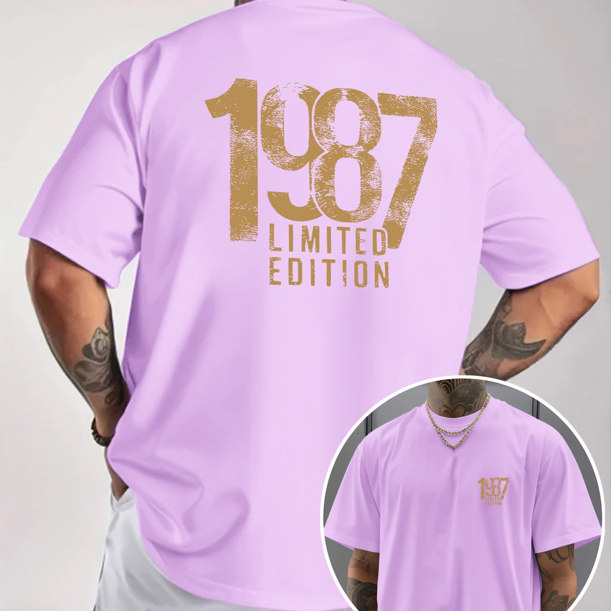 Men'S Trendy Round Neck T-Shirt, Casual Daily Short Sleeve Tee, 1987 Number And Letter Print T-Shirt, As a Gift