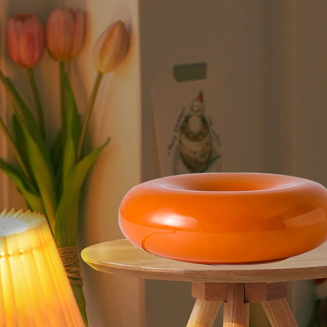 Orange Donut Lamp LED Round Dount Table Lamp or Wall Lamp with Plug In Mushroom Glass Nightlight for Bedsided Bedroom Wall Art Deco