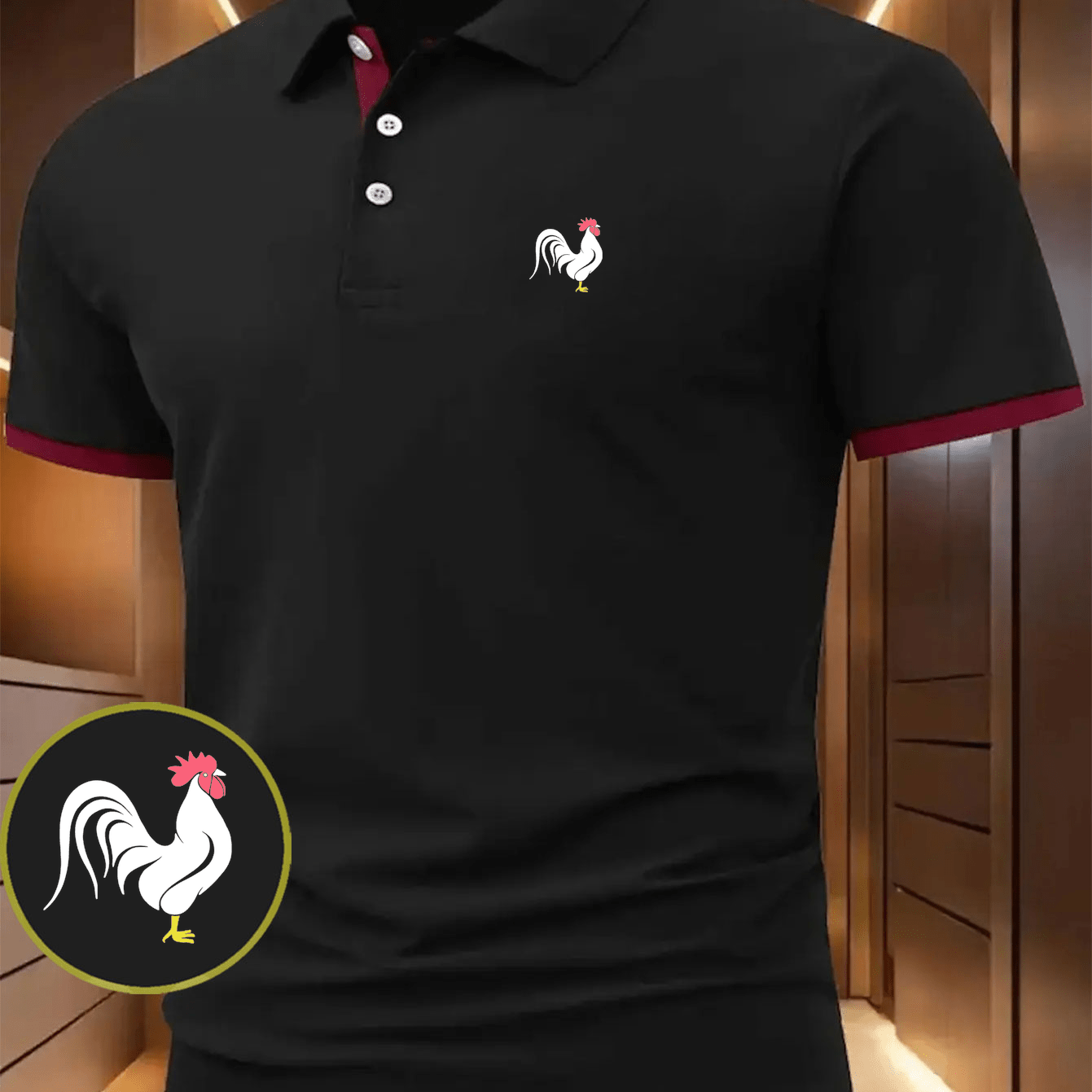 Chicken Print Casual Polo Shirt | Summer Short-Sleeve, Regular Fit, Lapel Collar, Slight Stretch Fabric, Button Details, Ideal for Outdoor Leisure and Various Occasions