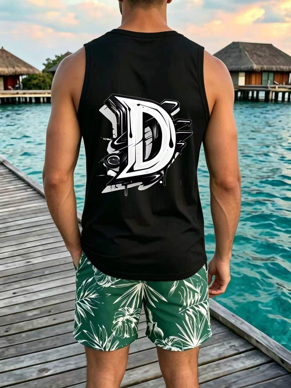 Gym Workout Fitness Casual Summer WearBold Graffiti Style Letter D with Dynamic Splash and Stroke Details Design01.Beach Vacation Summer Holiday Leisure