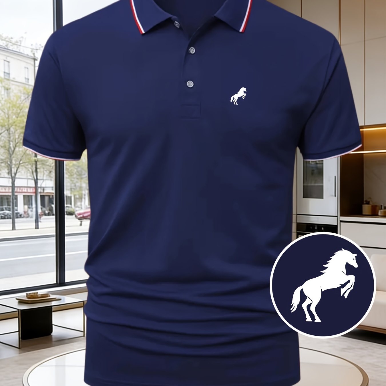 Z699-P132# Men'S Stylish And Luxurious Mature Print Polo Shirt Featuring a Easy Horse Animal Pattern. A Must-Have for Business Men in Summer, with a Collar Design Suitable for High-End Occasions. The Slim Fit Is Flattering, Breathable
