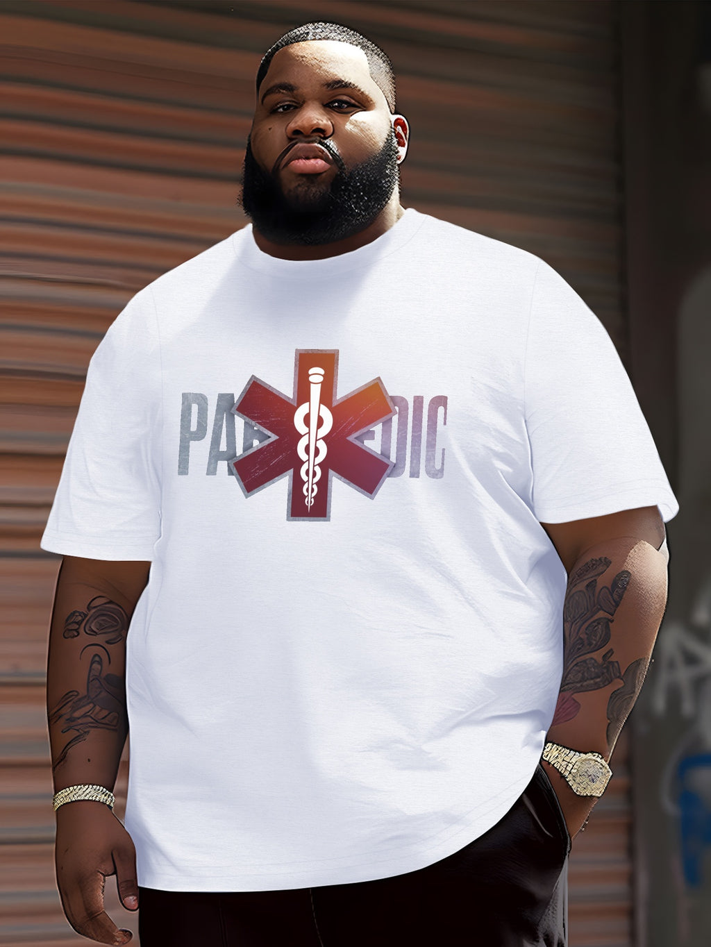 Paramedic Star Of Life Symbol Crinkle Plus Size Men's T-Shirt, PLUS SIZE