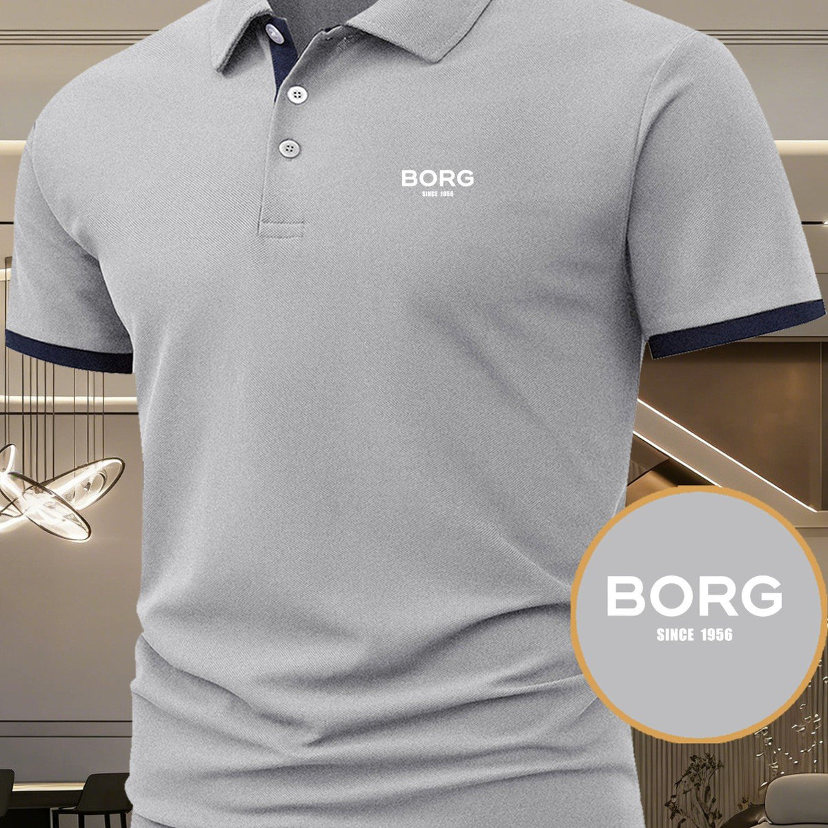 BORG Letter Print Top, Men'S Casual Vacation Style POLO Shirt, Soft Breathable Short Sleeve Lightweight Performance T-Shirt, Casual Sporty Style Elastic Comfortable Golf Shirt