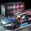 1:14 Cyberpunk sports car building blocks! 1314+ PCS precision component assembly, mechanical structure details are fully utilized, and the futuristic shape embodies the cool cyberpunk aesthetic.