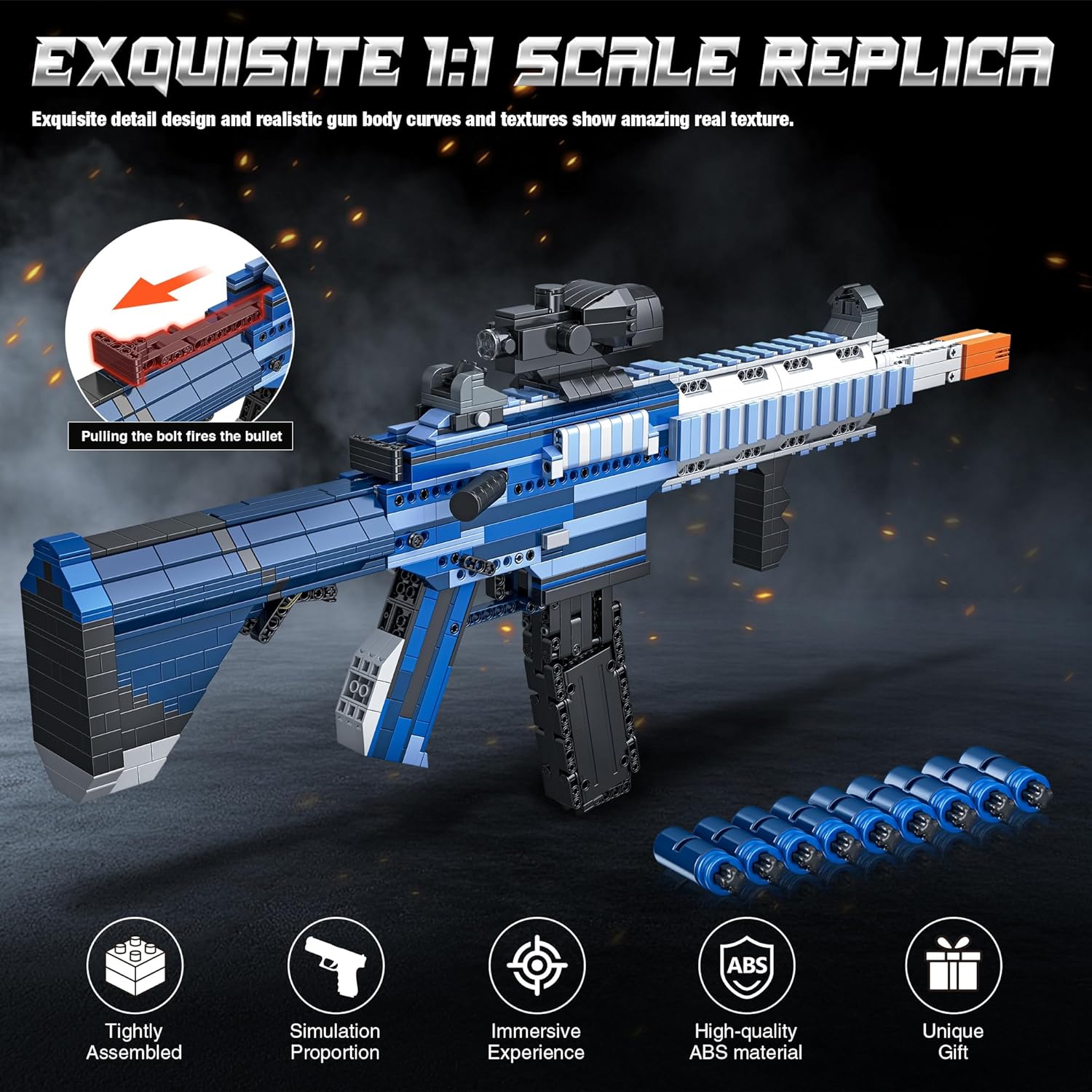 Fluorspar blaster Building Block Gun for Adults, 1: 1 M416 Model Gun That Shoot Educational Toys DIY Assembling Building Toys Set for Boys Age 14+, Collectible Gift for Toy Lovers, 1666Pcs