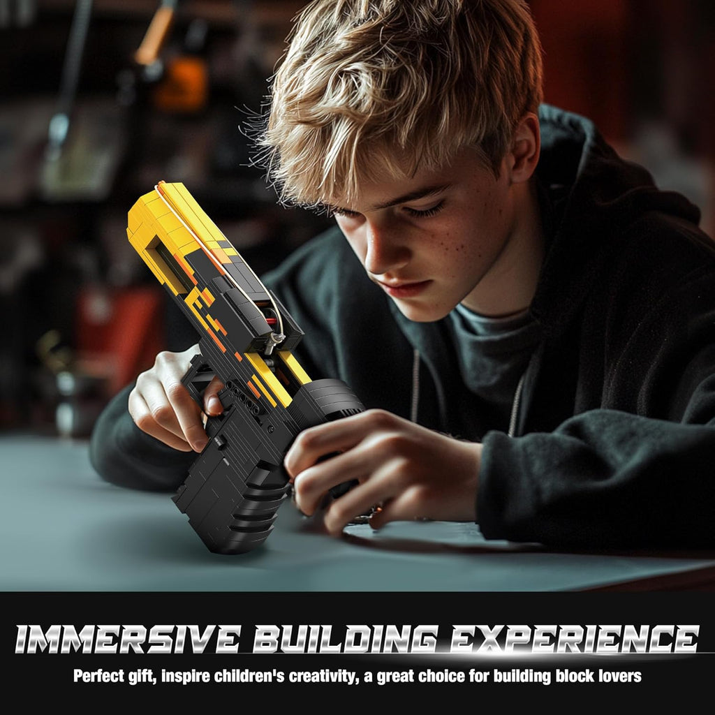 Fluorspar blaster Building Block Gun for Adults, 1: 1 Pistol Building Set for Boys Age 14+ Model Gun That Shoot Rubber Band DIY Assembling, Collectible Gift for Toy Lovers, 700Pcs