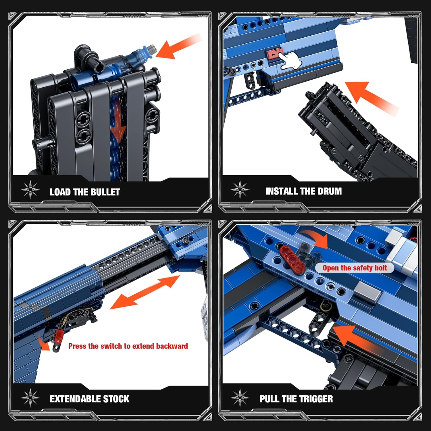 Fluorspar blaster Building Block Gun for Adults, 1: 1 M416 Model Gun That Shoot Educational Toys DIY Assembling Building Toys Set for Boys Age 14+, Collectible Gift for Toy Lovers, 1666Pcs