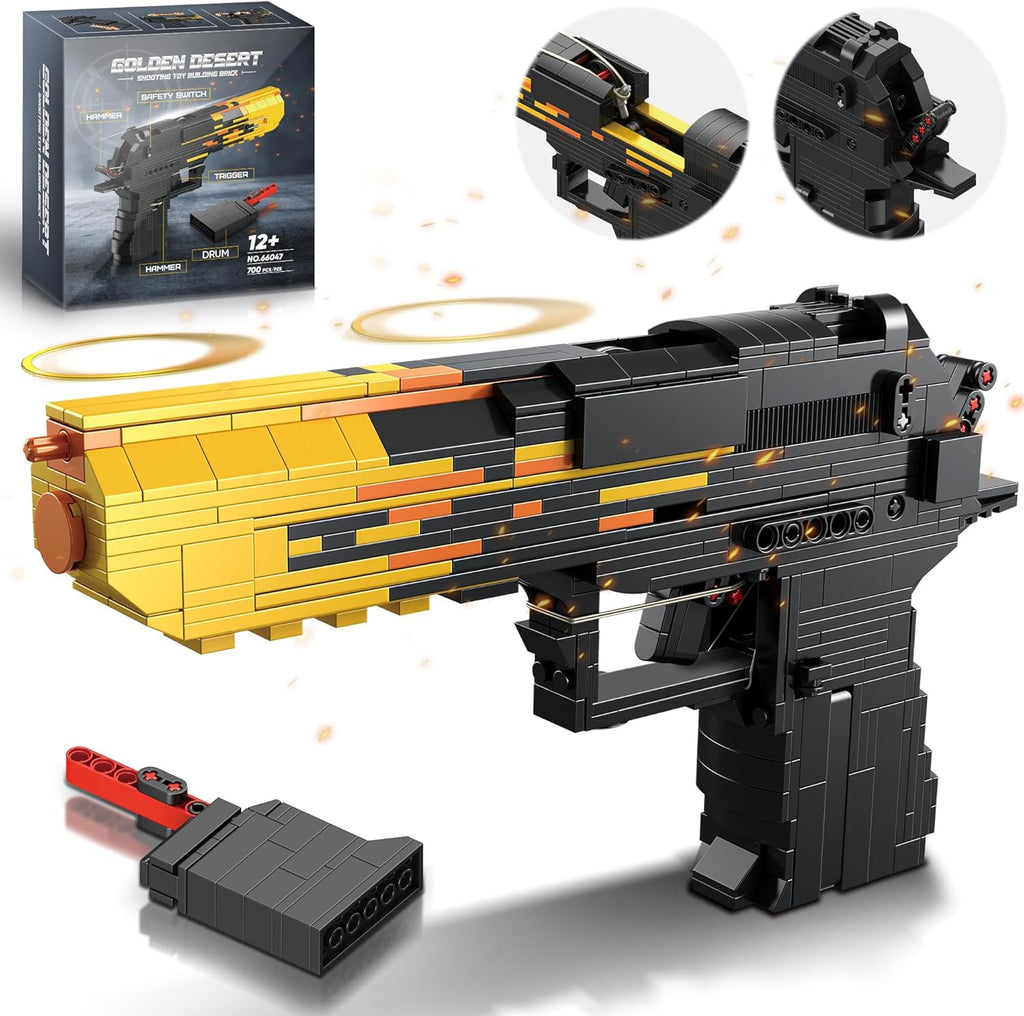 Fluorspar blaster Building Block Gun for Adults, 1: 1 Pistol Building Set for Boys Age 14+ Model Gun That Shoot Rubber Band DIY Assembling, Collectible Gift for Toy Lovers, 700Pcs