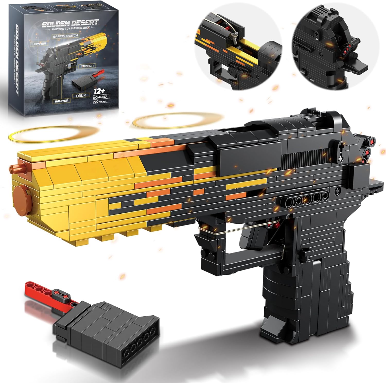 Fluorspar blaster Building Block Gun for Adults, 1: 1 Pistol Building Set for Boys Age 14+ Model Gun That Shoot Rubber Band DIY Assembling, Collectible Gift for Toy Lovers, 700Pcs