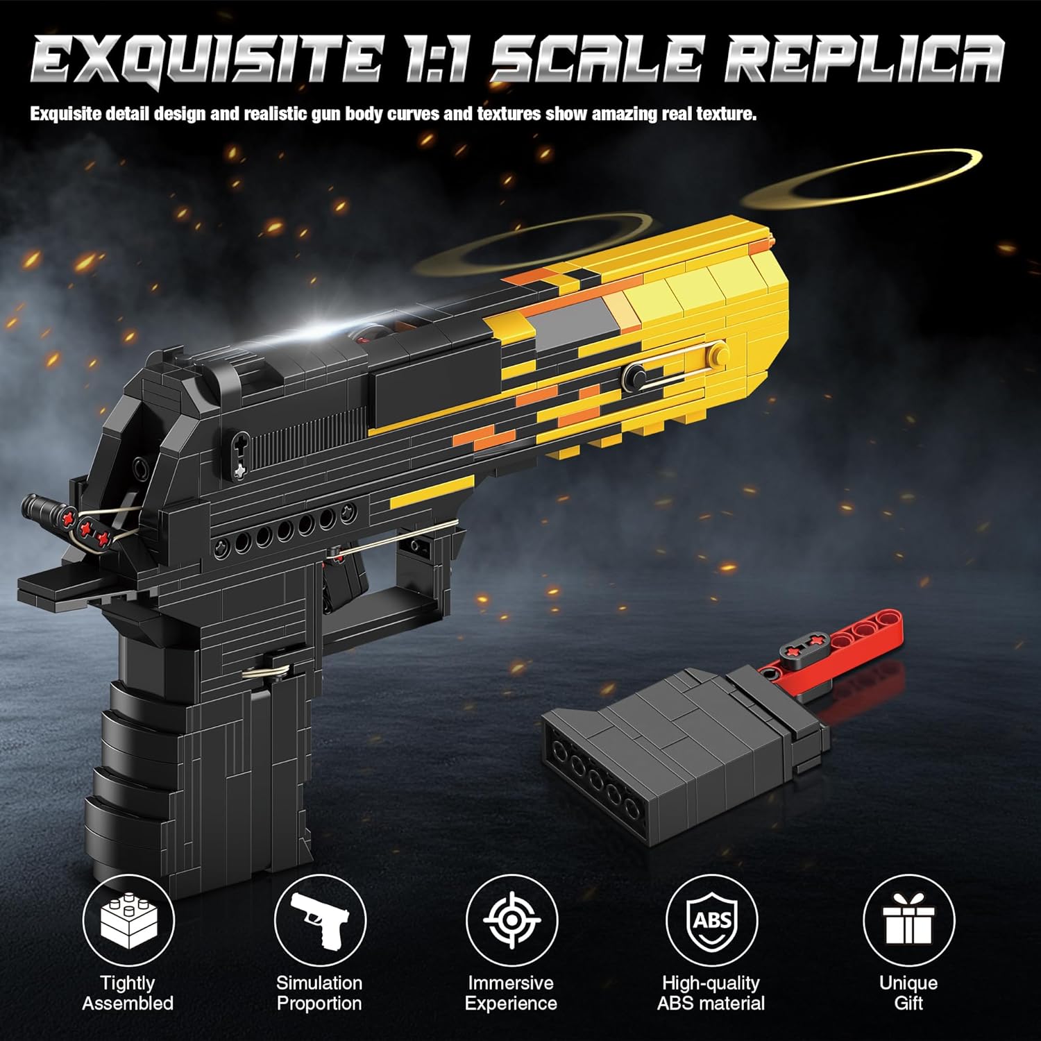 Fluorspar blaster Building Block Gun for Adults, 1: 1 Pistol Building Set for Boys Age 14+ Model Gun That Shoot Rubber Band DIY Assembling, Collectible Gift for Toy Lovers, 700Pcs