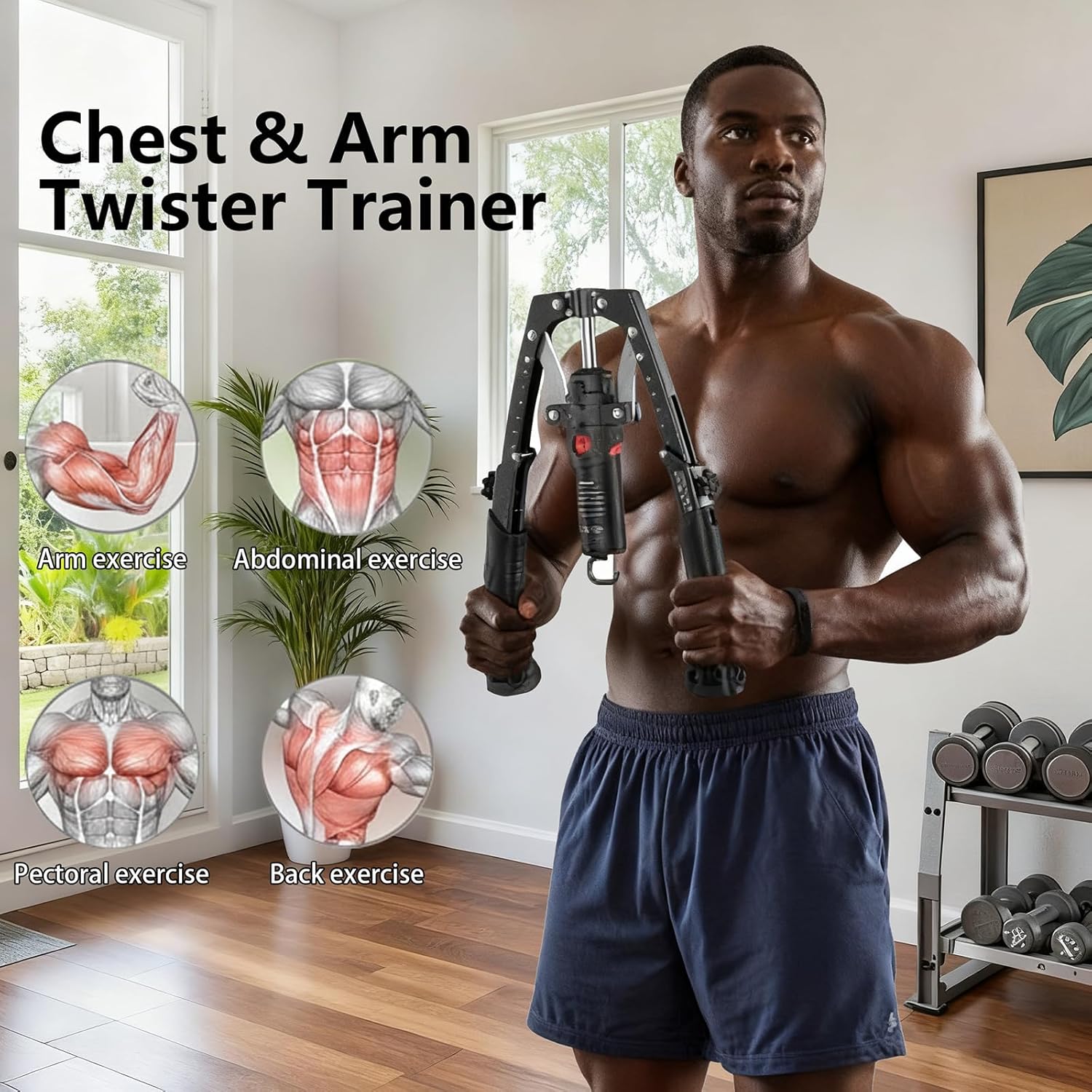 Mymus CoreFlex Twister Pro, Hydraulic Power Chest Press Machine, All-in-One Adjustable Hydraulic Arm Exerciser Twister Bar, 22-440lbs, 2-in-1 Chest Trainer with Ab Roller Wheel